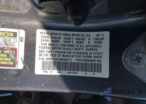 2011 Honda Insight Ex z USA, uszkodzony, nr VIN JHMZE2H74BS005777